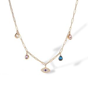 Gold Multi-Stone Evil Eye Necklace